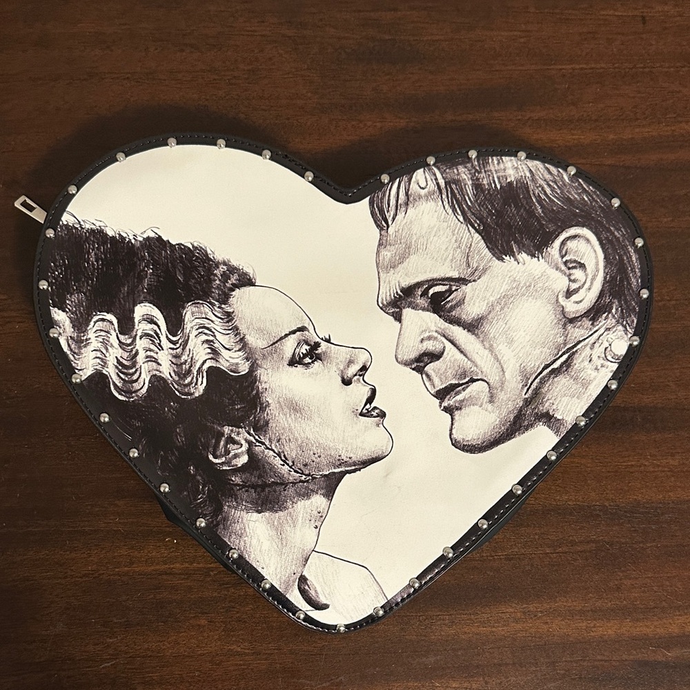 Frankenstein and Bride Heart Backpack - Glow in the Dark Crossbody Bag
